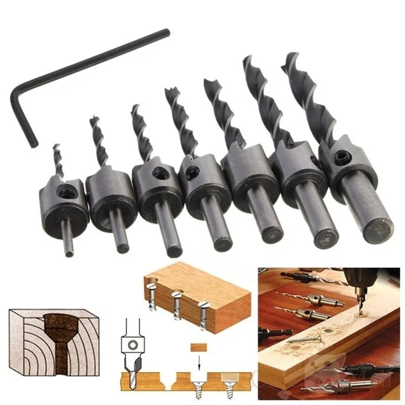 

wholesale 3mm-10mm 7pcs 5 Flute Countersink Drill Bit Set Reamer Woodworking Chamfer drill chuck masonary bit
