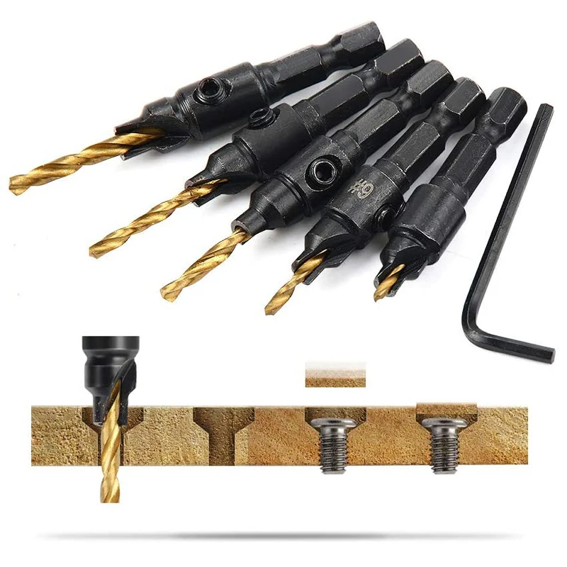 

Drill Woodworking Drill Bit Set Drilling Pilot Holes For Screw Sizes hand tool set #5 #6 #8 #10 #12
