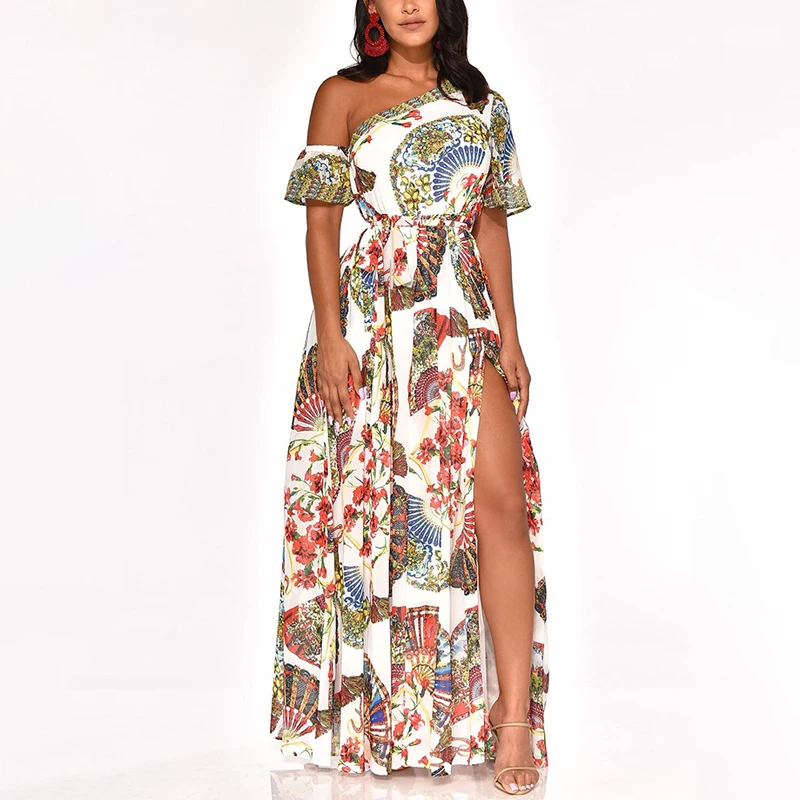 Женское платье макси с открытыми плечами и коротким рукавом сексуальное пляжное
