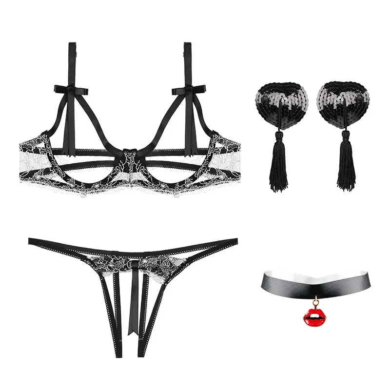 Красный кружевной бюстгальтер с вышивкой комплект нижнего белья сексуальное