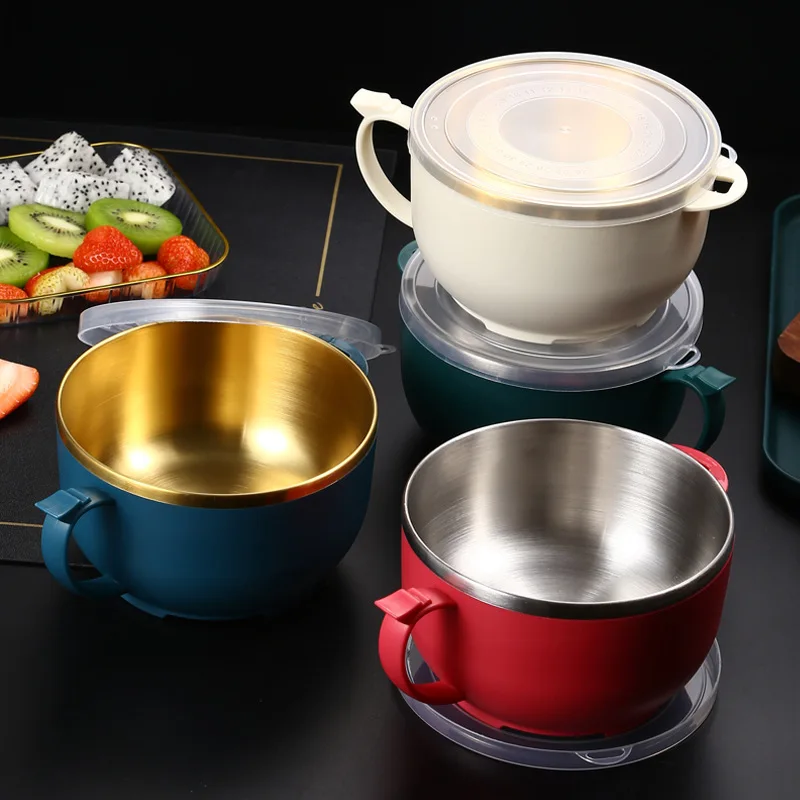 

Multi-color Stainless Steel Instant Noodle Bowl with Lid Sealed Large Capacity Optional Household Office Worker Student Party