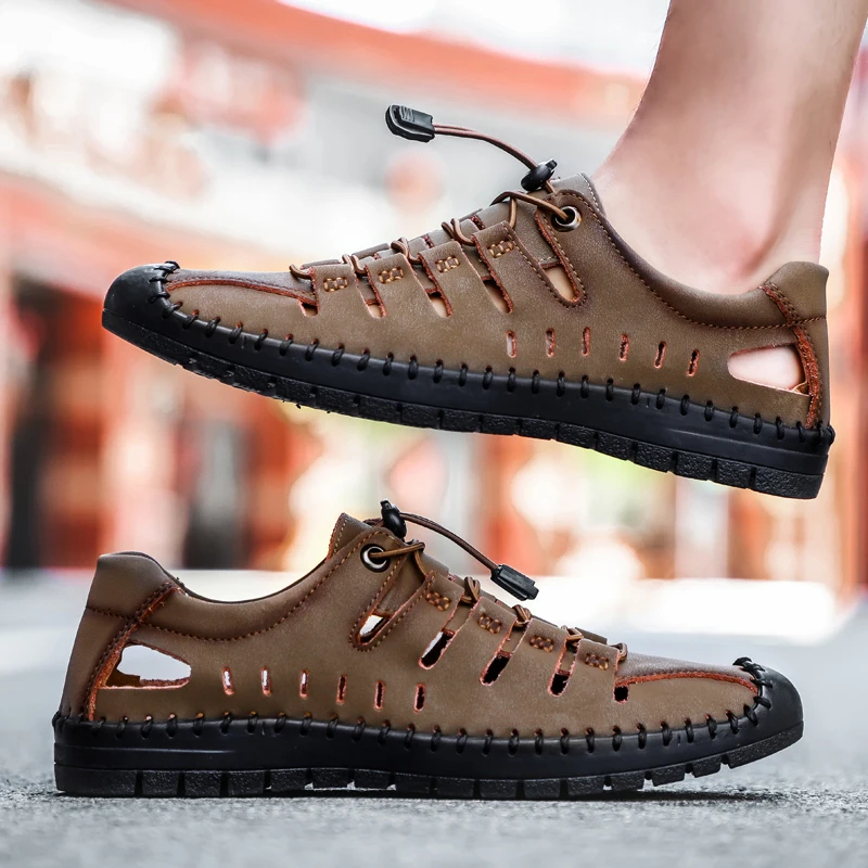 

2021 Summer New Leather Men's Shoes Large Size Men's Sandals Fashion Sandal Slipper Large Size 38-47