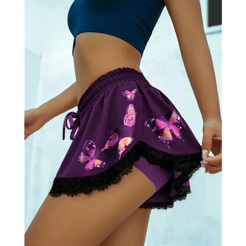 

Женские кружевные шорты Sunmmer, повседневные шорты с принтом, Сексуальные облегающие шорты с высокой талией