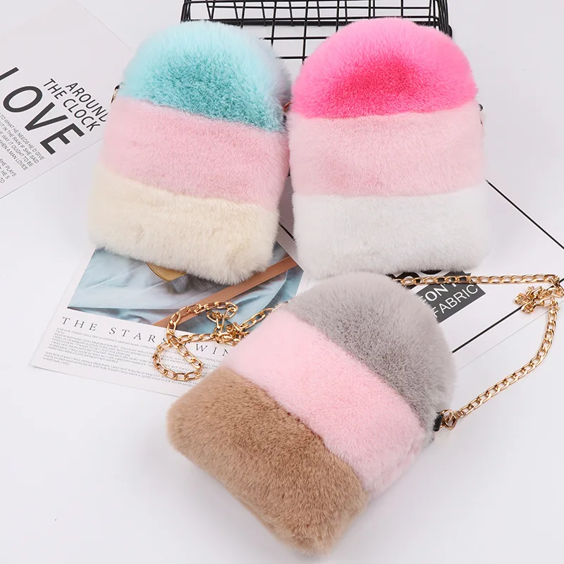 

Fluffy Plush Shoulder Bag Women Cute Fashion Soft Mobile Phone Bag Ladies Designer Wallet Mini Handbag Color Winter New Style