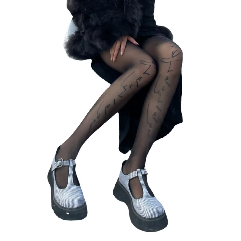 

Y Demo Grunge Sexy Transparent Women Tights Letters Gothic Long Stocking Female Party Leggings 2021
