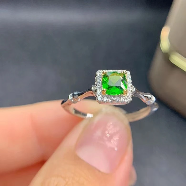 

FASHION GREEN DIOPSIDE GEMSTONE RING FOR GIRL 925 SILVER JEWELRY BIRTHDAY PARTY ANNIVERSARY GIFT NATURAL GEM BRIGHT GREEN COLOR