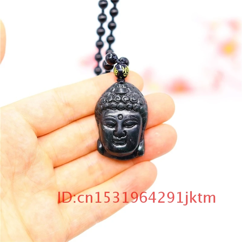 

Jade Gifts Necklace Jewellery Fashion Carved Natural Pendant Black Obsidian Charm Chinese Buddhism Amulet
