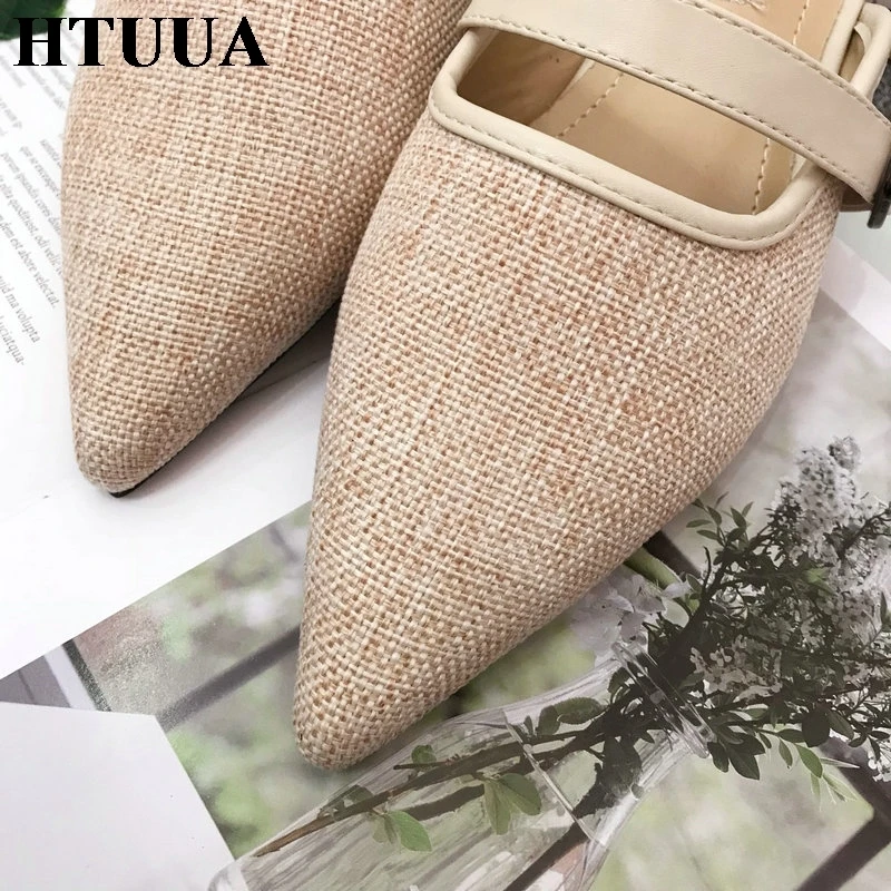 HTUUA/Коллекция года; сезон весна-лето; женские шлепанцы; повседневные туфли на плоской подошве с острым носком и пряжкой; пляжные шлепанцы; SX1966