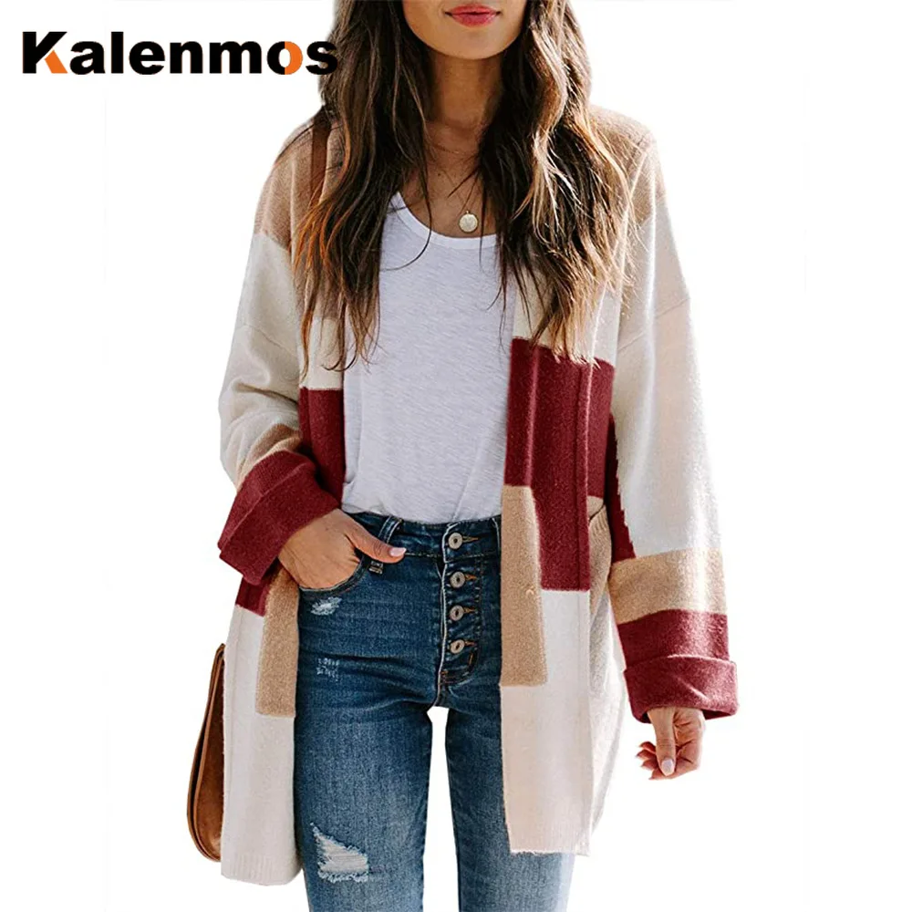 Женский длинный кардиган в стиле пэчворк кардиганы с длинным рукавом уличная