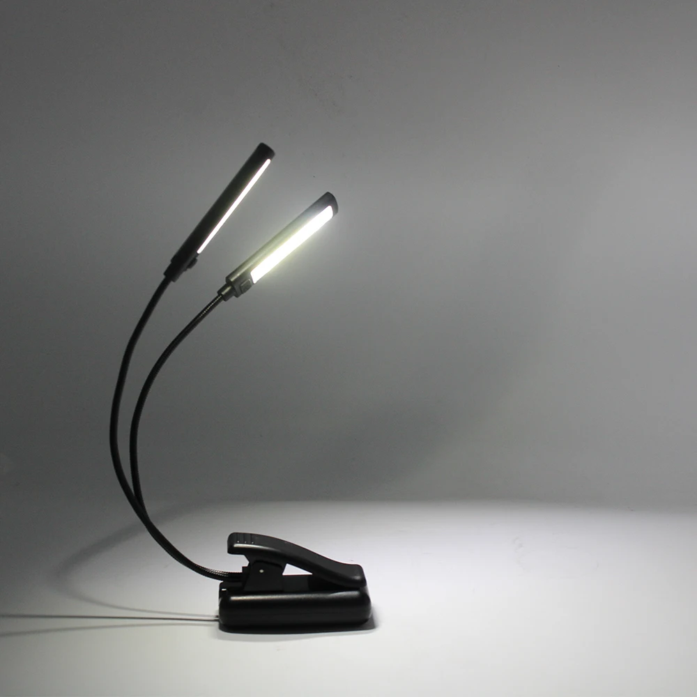 USB 2 Led COB Light Build-in Battery Book Reading Lamp Flexible Dual Arms Clip On Torch Flashlight + Cable | Лампы и освещение