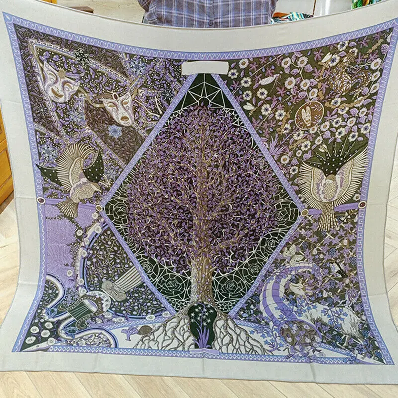 

70% Cashmere 30% Silk Scarf Women Fashion Big Tree Flower Shawl Stole Head Neck Kerchief Bandana 135*135cm