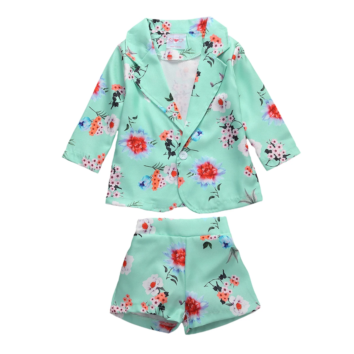 Новое Детское пальто с цветочным рисунком для девочек + шорты костюм из двух