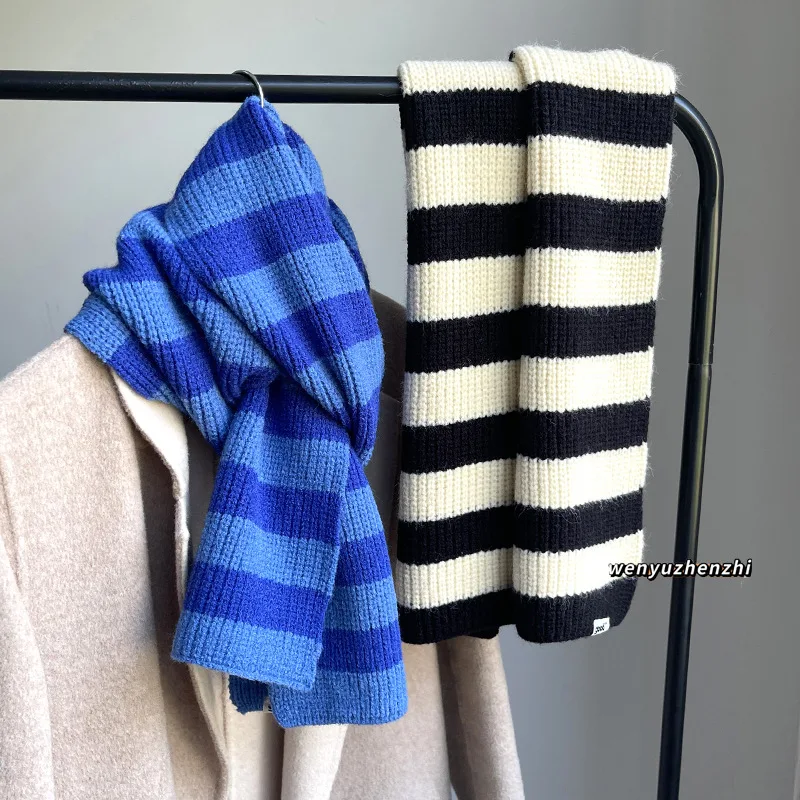 

2021 Wholesale Soft And Comfortable Striped Scarf Female Winter Arctic Velvet Knitted Wool Scarf For Students And Children