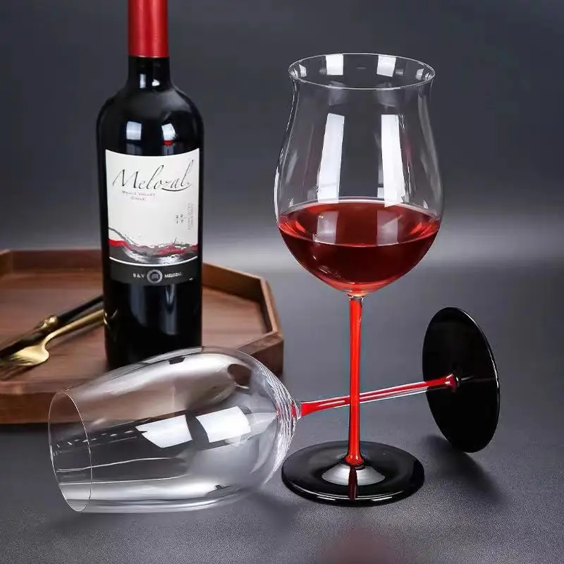 

Luxury Light Luxury Crystal Red Stem Black Bottom Red Wine Glass Single Gift Box Wine Glass Champagne Goblet European Style