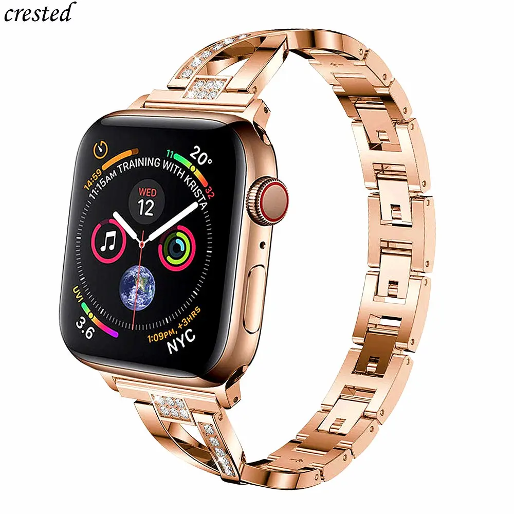 

316L Stainless steel band For Apple Watch 44mm 40mm 38mm 42mm Metal Rhinestone watchband bracelet iWatch series 3 4 5 se 6 strap