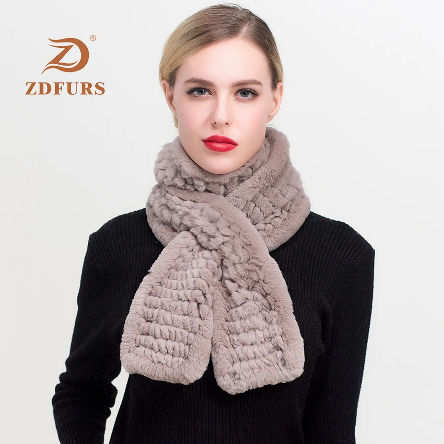 ZDFURS*New Arrival Russian Women Real Rex Rabbit Fur Scarves Ladies Winter Natural Knit Shawls |