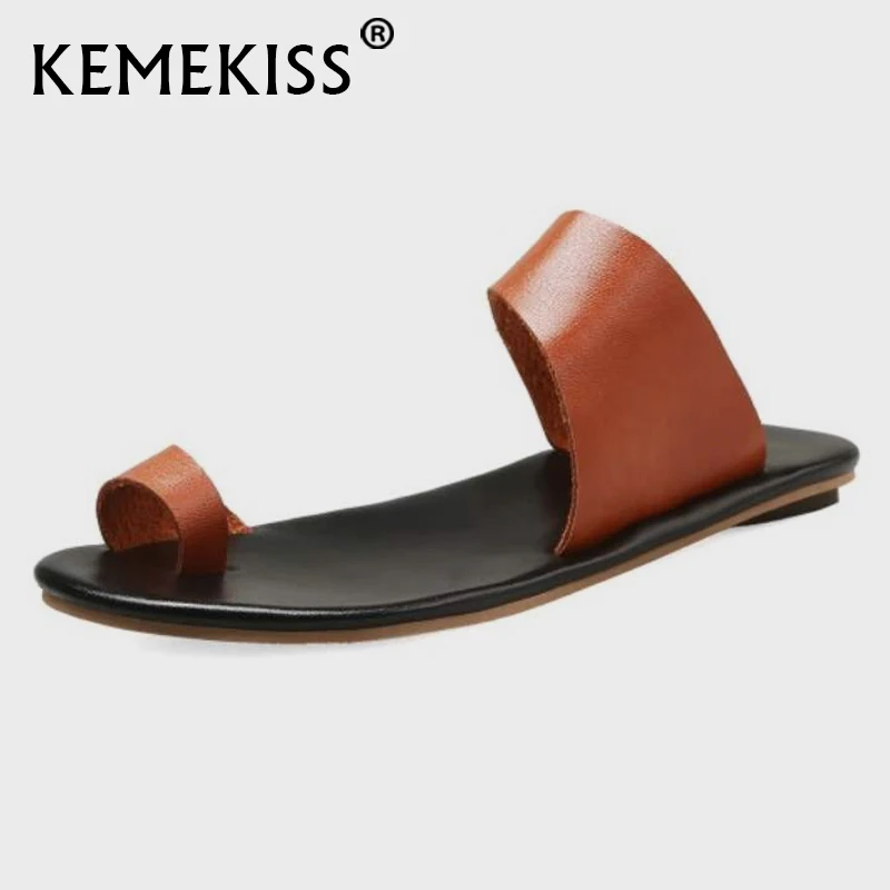 Женские летние сандалии KemeKiss однотонные плоская подошва круглый носок большие
