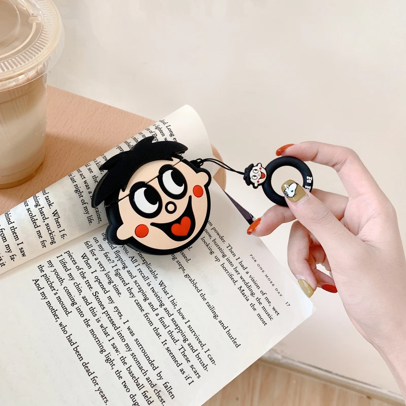 Чехол с 3D милым аниме-принтом Kawaii для Airpods 1 2, беспроводной чехол для наушников с кольцом на палец
