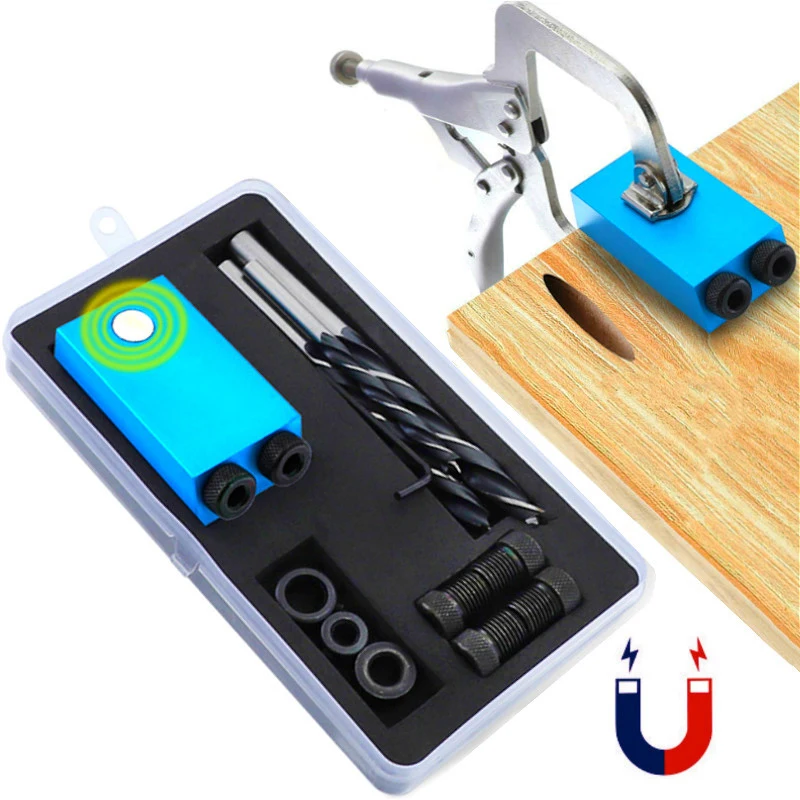 

Upgraded 15 Degree Pocket Hole Jig Replaceable 6 8 10mm Drill Guide Blue Magnetic Dowel Jig Kit Wood Drill for Wood Jointing