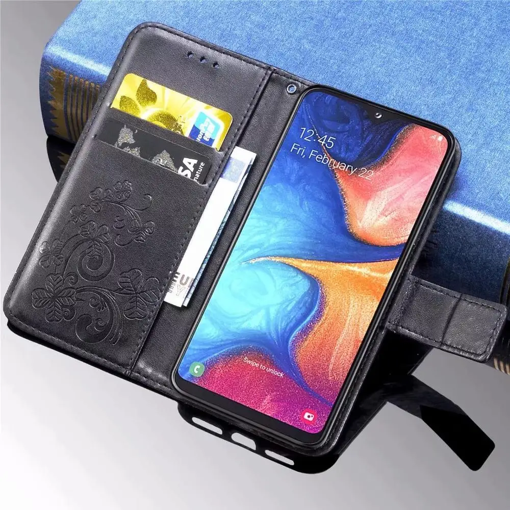 Кожаный флип чехол для Samsung Note 10pro A20E Core A10E Feel 2 A8S S10 A60 четырехлистный клевер цветок