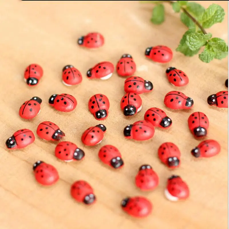 10Pcs Cute Red Wooden Ladybird Ladybug Sponge Self-adhesive Sticker Kids Scrapbooking Baby Toys Garden Decorative Stakes - купить по