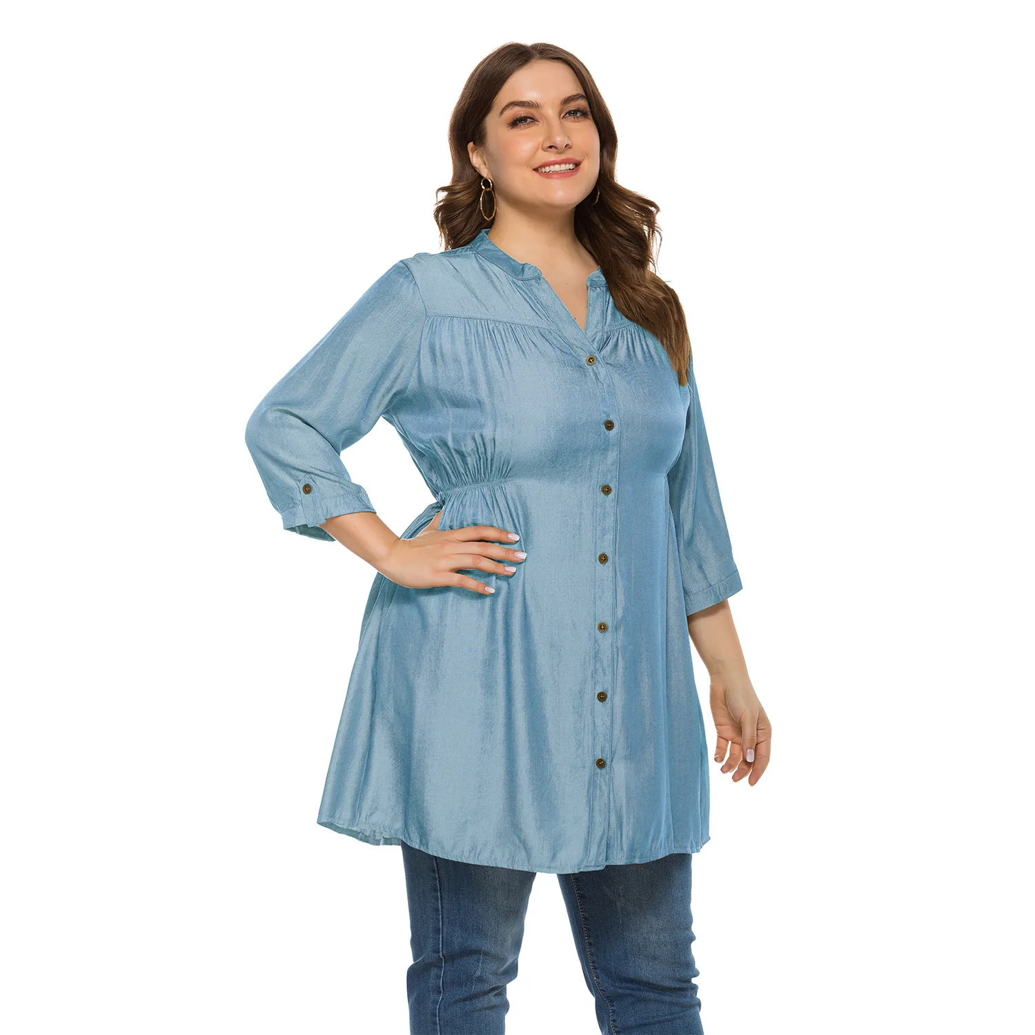 

Women's Size Plus Style V-Neck Solid Color Half Sleeve Blouse рубашка женская