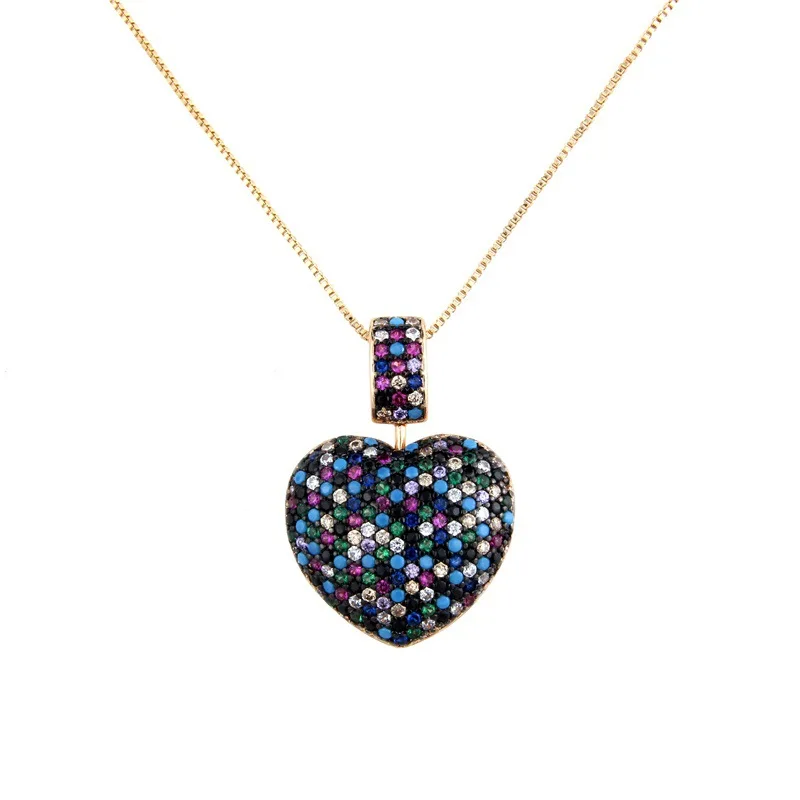 Heart colored zircon pendant Popular style zirconium copper electroplated loose stone necklace | Украшения и аксессуары