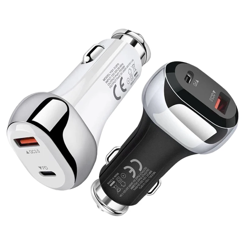 Авто адаптер быстрой зарядки 2 Порты и разъёмы USB + Тип C PD 20 вт авто автомобиль