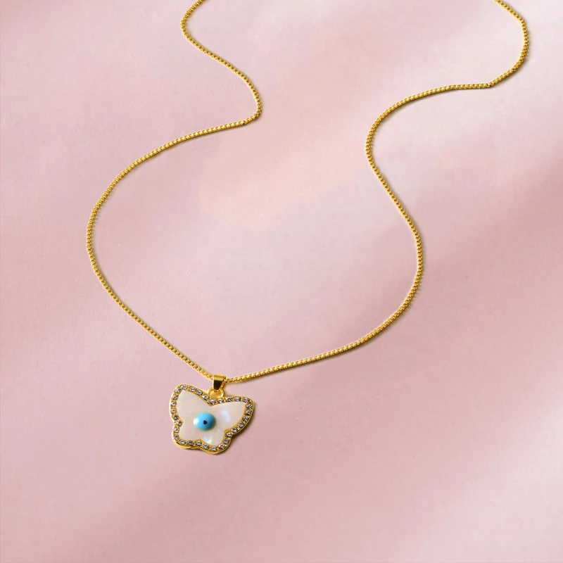 Unique Butterfly Crystal Necklace for Women Turkish Evil Eye Pendant Choker Statement Collares Beach Jewelry Gift | Украшения и