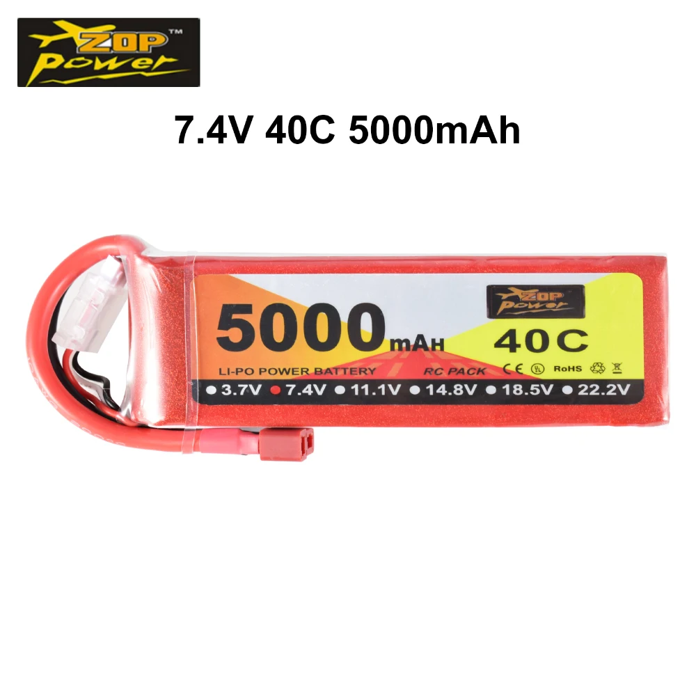 

New Arrival ZOP Power 7.4V 40C 5000mAh 2S Lipo Battery T Deans Plug For RC Quadcopter Car Airplane Aircraft