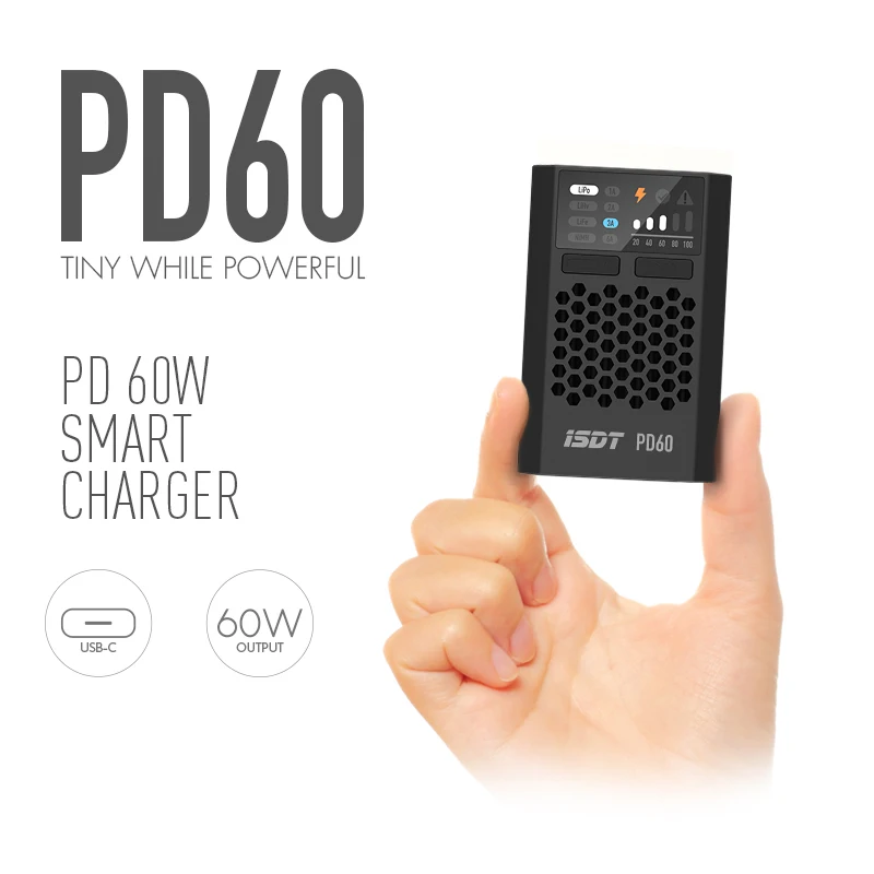 

ISDT PD60 60W Lipo Battery Balance Charger Type-C Input For Lipo LiHV NIMH/ CD Battery For RC Racing Car Drone