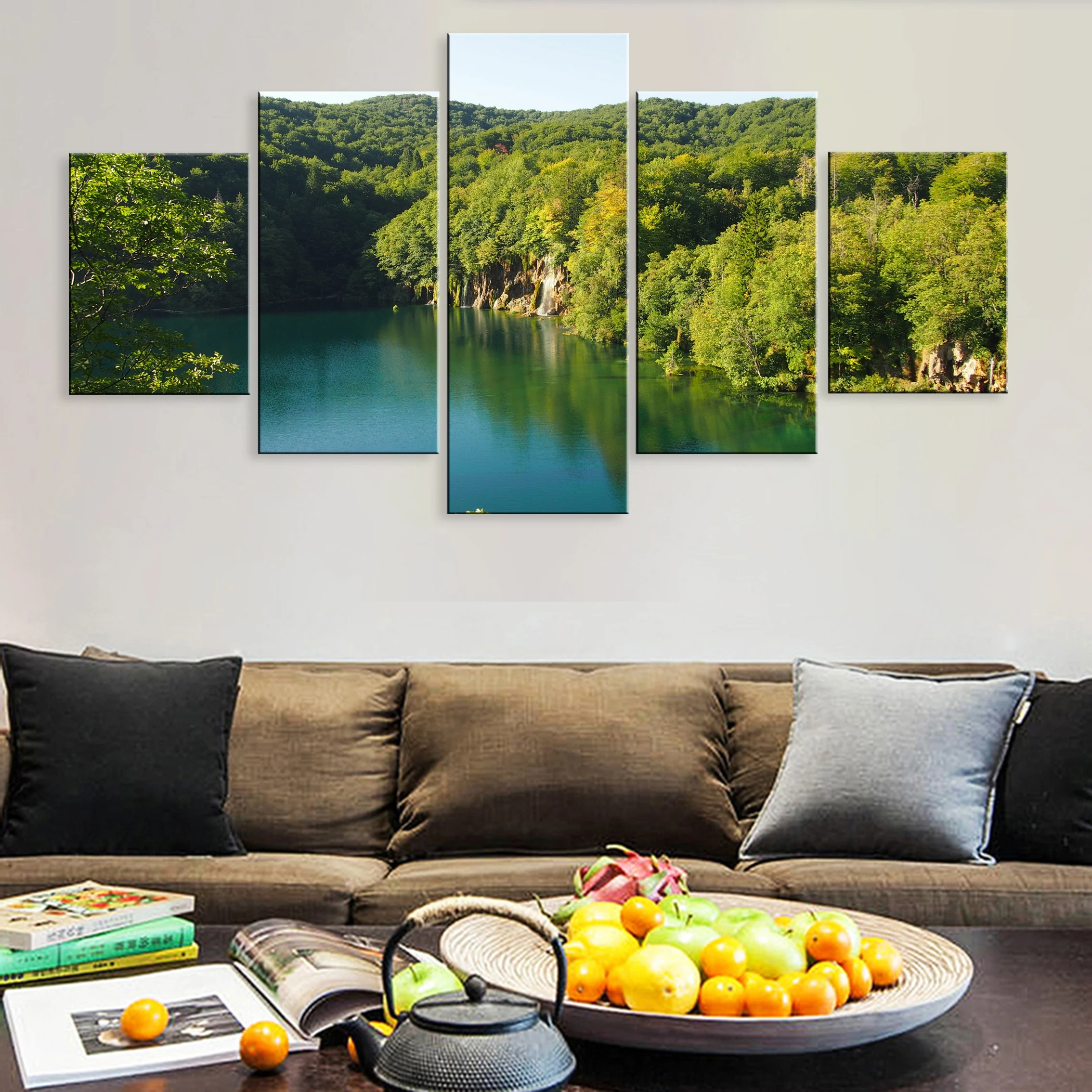 

Hd 5 Pieces Poster Canvas Home Room Decor Framework Landscape Beautiful Scenery Lake Forest Plitvice Lakes National Park