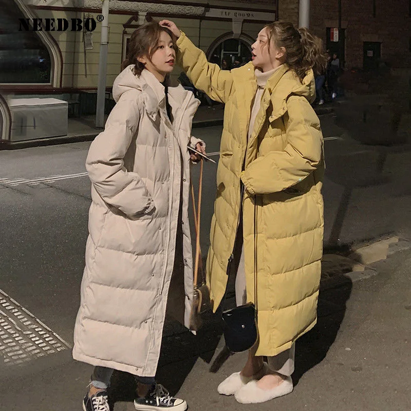 Winter New Korean Style Long Cotton Padded Coat Women's Casual Stand-up Collar Oversize Long Warm Jacket Women Fashionable