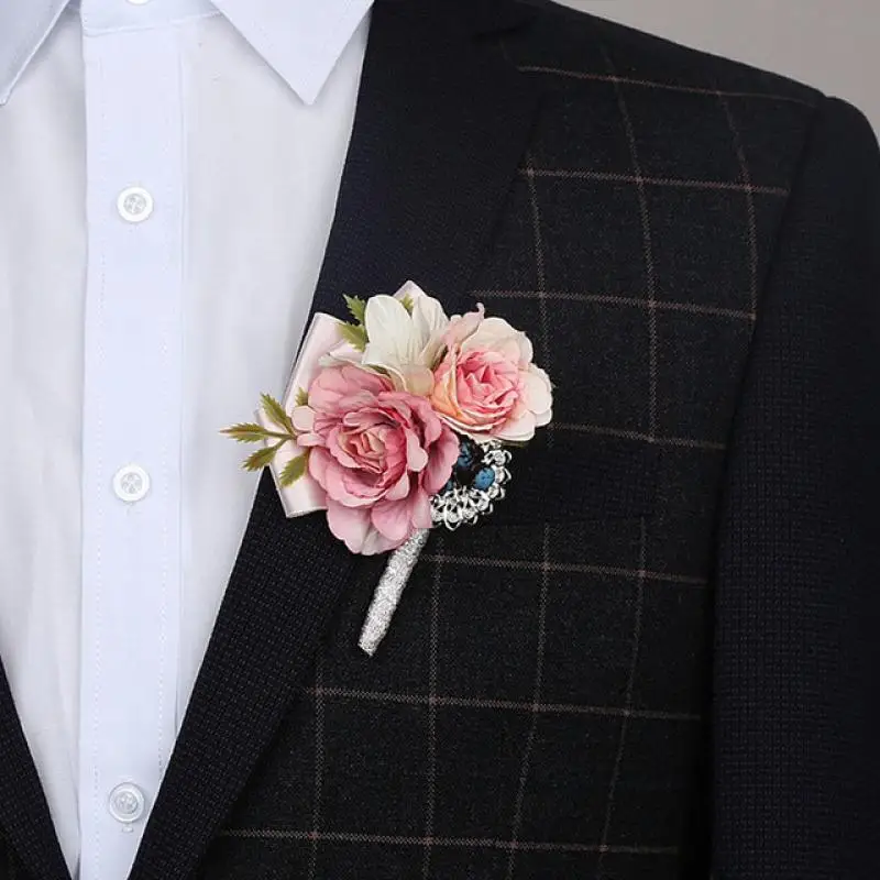 1 шт. Невеста и жених искусственная брошь жемчуг лента с розами цветок на запястье