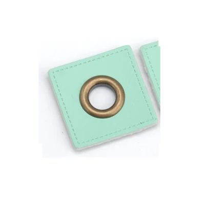 Mint bronze eyelets 30 шт./лот 27 мм квадратный белый/розовый/Мятный ПУ кожа пришить значки патч этикетки+ Внутренний 8 мм Металлические латунные люверсы втулки - Цвет: Mint bronze eyelets