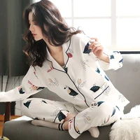 pliktea women cotton pajamas set cartoon homewear women home clothes lounge wear long sleeve female pajamas cotton sleepwear