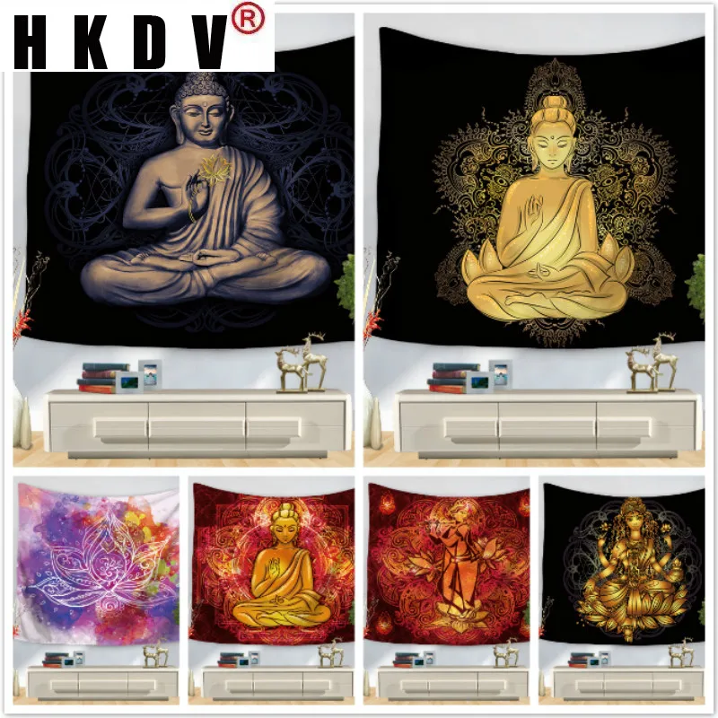 

HKDV Buddha Statue Tapestry Wall Hanging Fabric Mural Background Cloth Wall Rugs Towel Beach Blanket Dorm Living Home Decor
