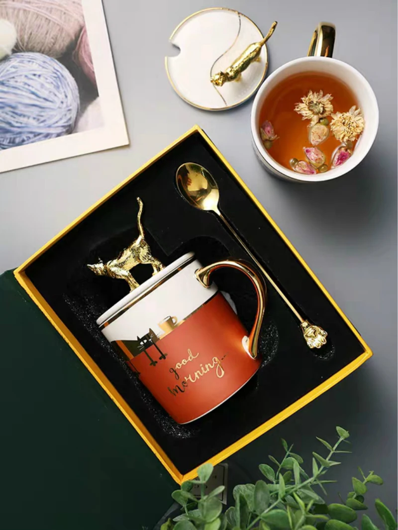 Милая кружка с мультяшным котом и крышкой для ложки домашняя посуда напитков