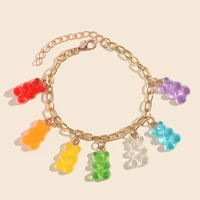 gummy bear charm gold color hip hop metal chain bracelet for women bohemia rainbow bear cute cartoon bracelet birthday jewelry