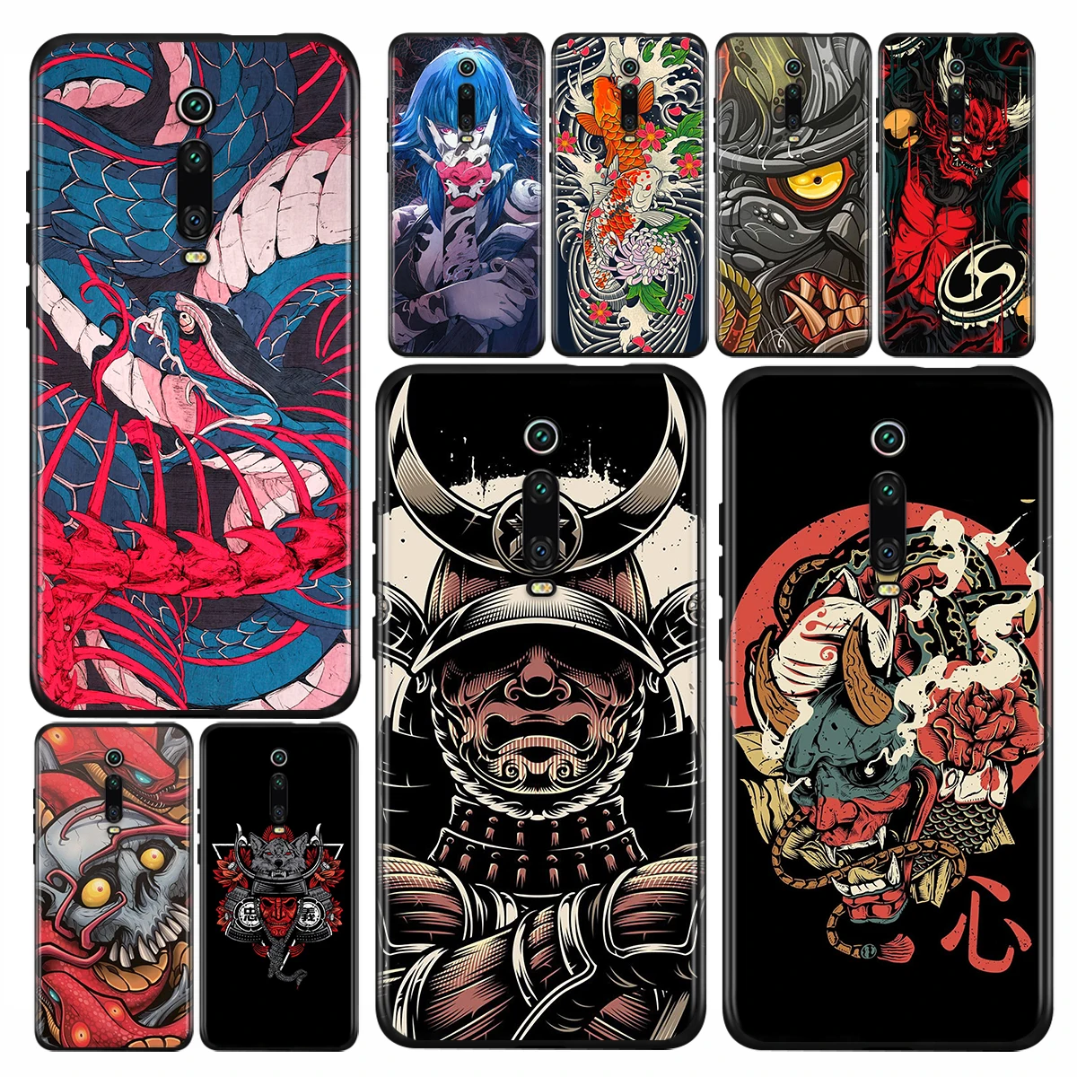 

Japanischen samurai schwarz Silicone Cover For Xiaomi Redmi K40 Gaming K30i K30T K30S K30 Ultra K20 10X Pro 5G Black Phone Case