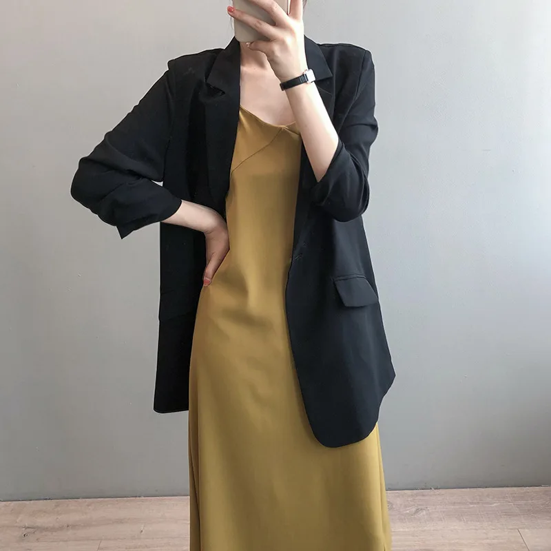 

Women Summer Blazer Causal Blazers Lady Office Work Suit Thin Jackets Coat Slim Korean Loose Women Notched Blazer Femme