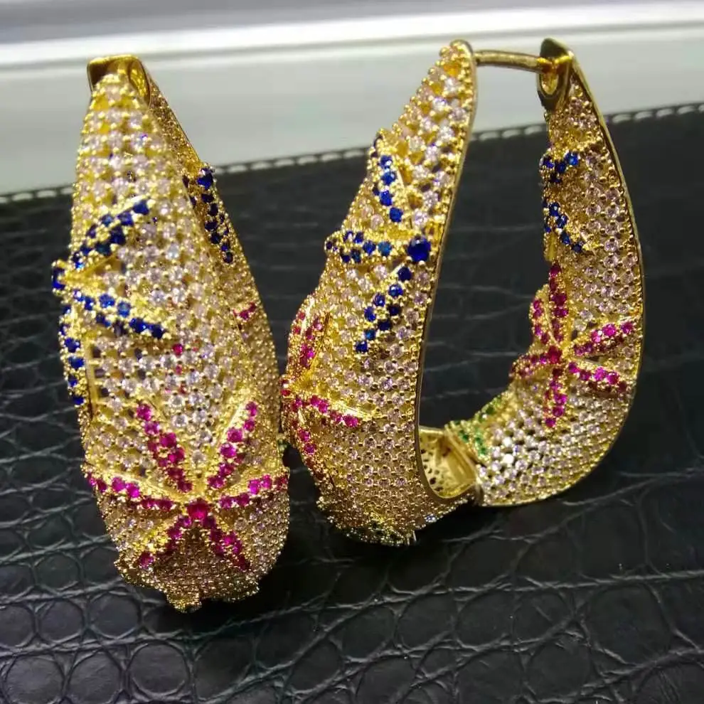 GODKI Модный золотой цветочный кубический цирконий серьги модные подвески Дубай