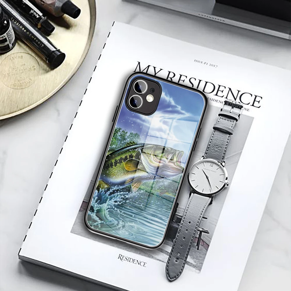 

FISHING 3 RODS BY LAKE fish Phone Case Tempered Glass For iPhone 12 11 Pro XR XS MAX 8 X 7 6S 6 Plus 12 Pro Max Mini case cool
