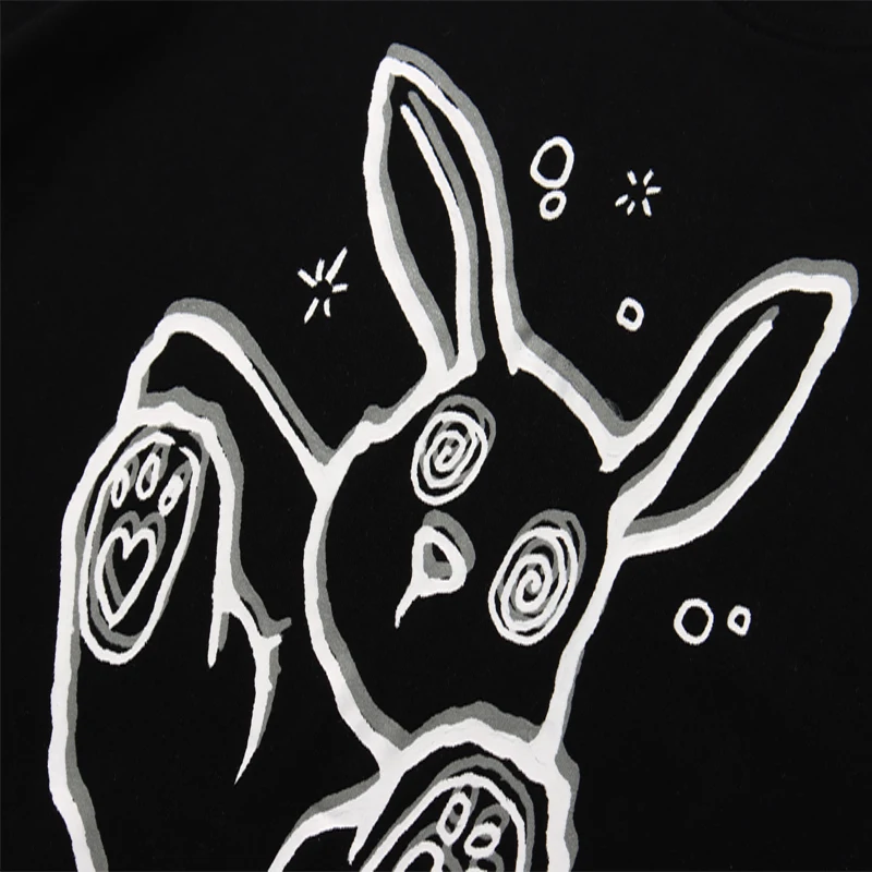 

ELKMU Hip Hop Funny Rabbit Printed Tshirt Streetwear Harajuku T-Shirt 2021 Summer Short Sleeve Tops Tees Cotton Shirt HE653