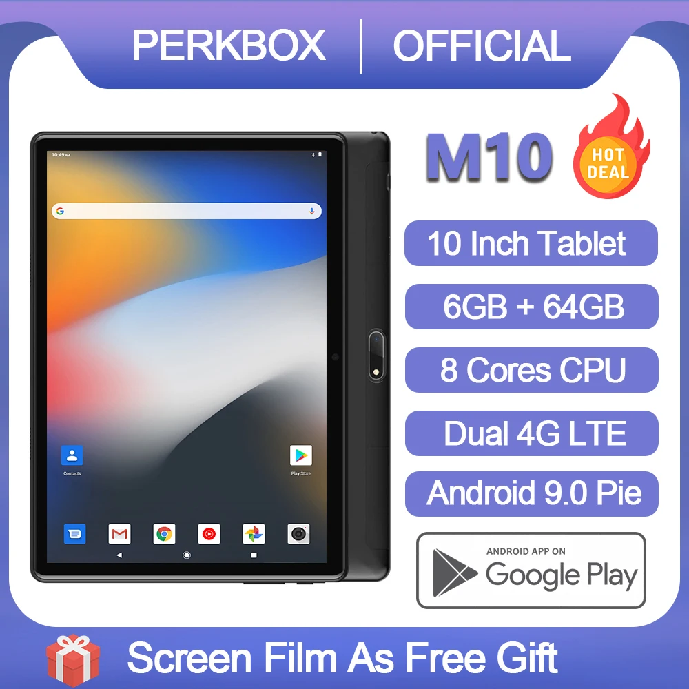 PERKBOX планшет M10 Восьмиядерный процессор 6 ГБ Оперативная память 64 внутренней