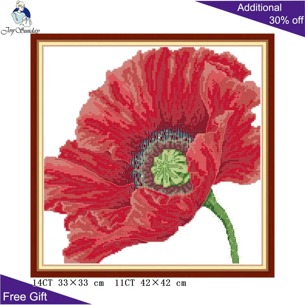

Joy Sunday Big Red Poppy H844 14CT 11CT Counted and Stamped Poppy Flowers Home Decor Needlework Embroidery DIY Cross Stitch kits