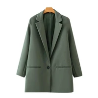 women fashion office wear single button blazers coat vintage long sleeve pockets female outerwear chic tops