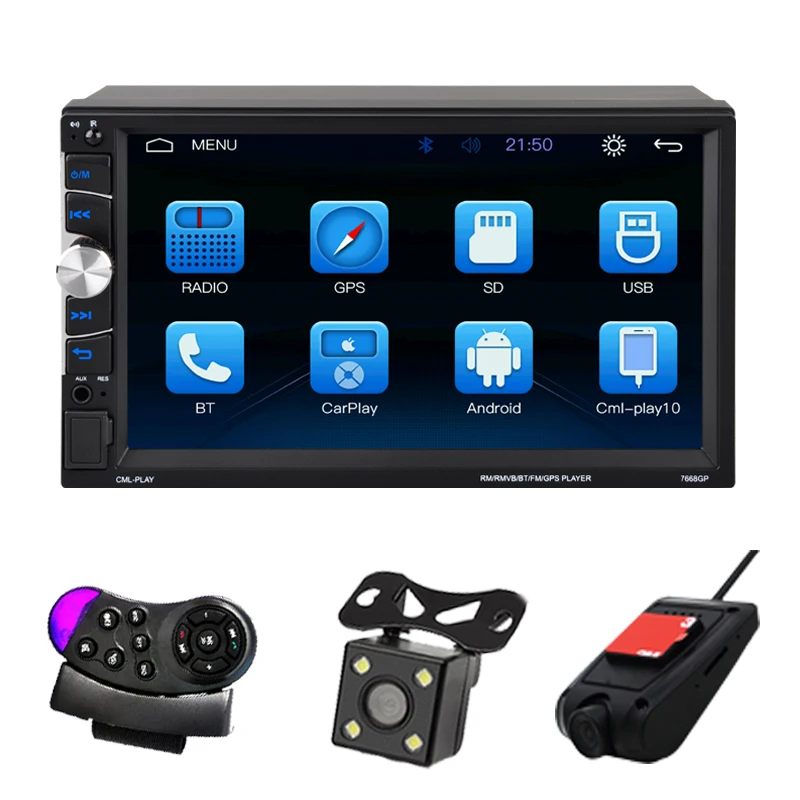 2 Din 7 inch Car Radio Video Autoradio For Apple Android Multi-language Mirrorlink Bluetooth HD Touch Screen With GPS Carplay | Автомобили