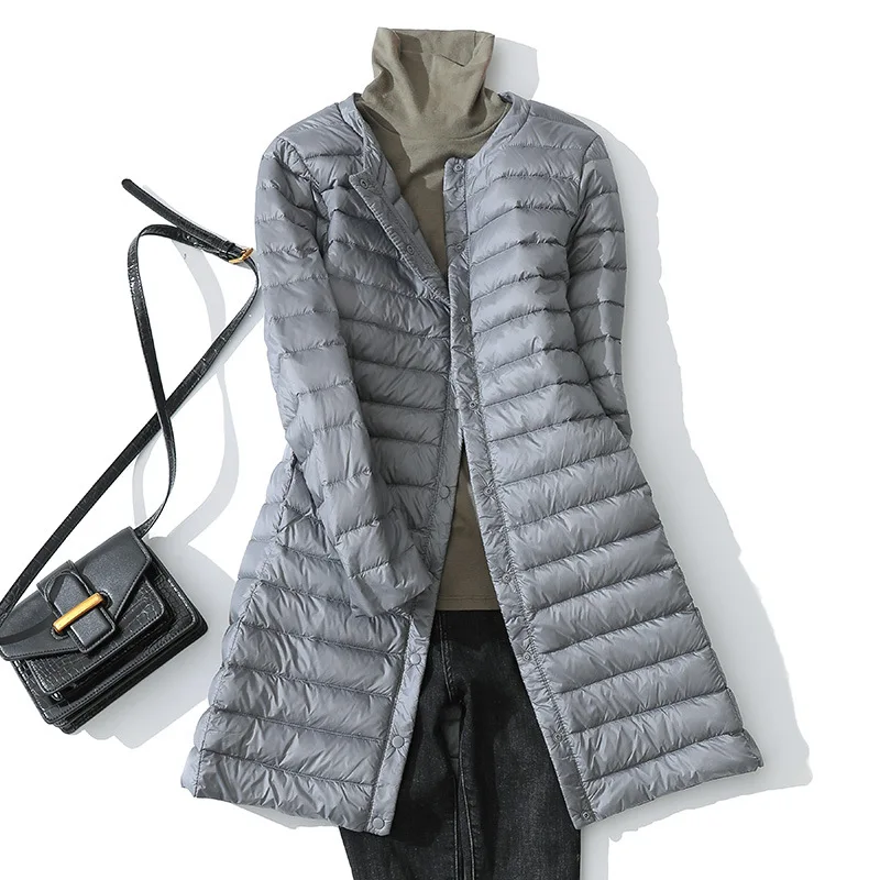Новинка, женский пуховик, модная осенне-зимняя длинная парка на белом утином пуху, Женская однобортная модель, пальто, верхняя одежда от AliExpress RU&CIS NEW