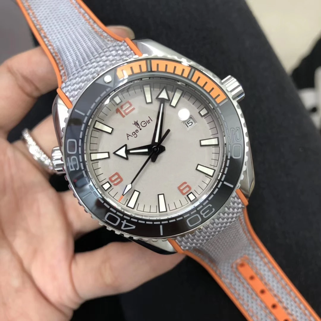 

Classic New Men Automatic Mechanical Orange Black Ceramic Canvas Rubber Blue Stainless Steel James Bond 007 Sapphire Watch